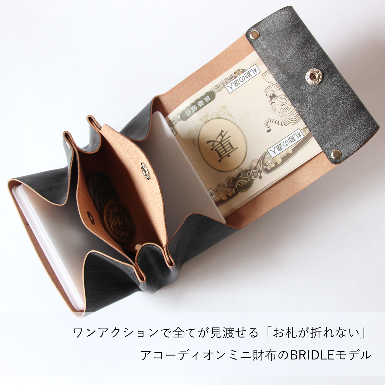 お札が折れないアコーディオンミニ財布｜Bridle Leather ブライドル 