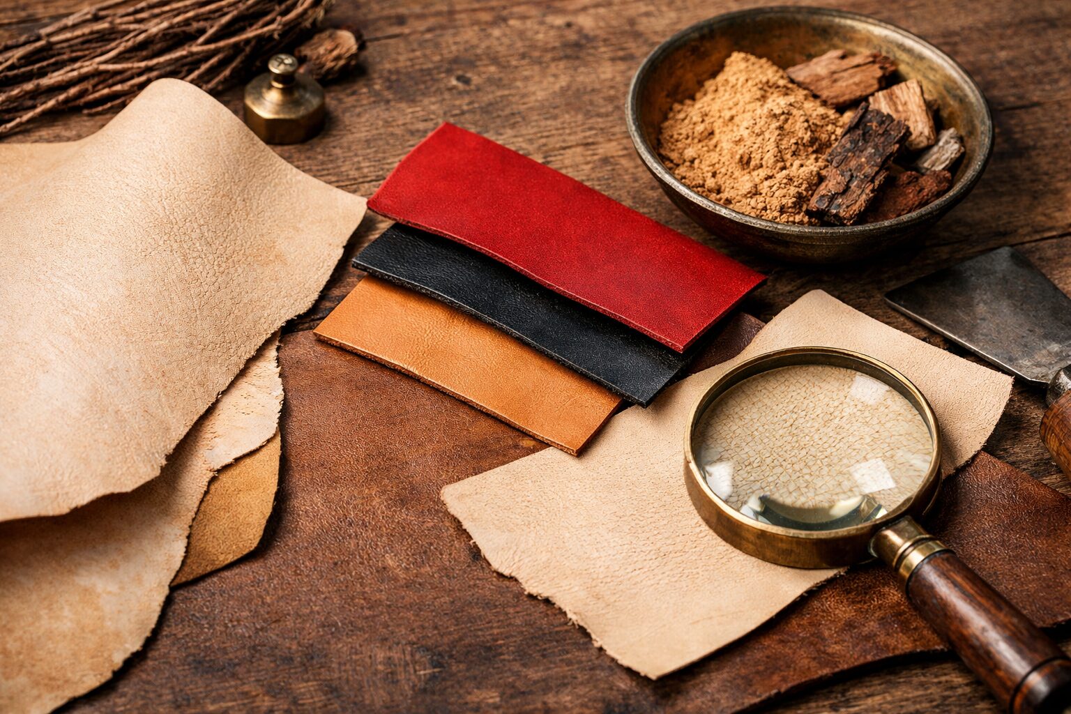 本ヌメ革・ヌメ革・タンニン鞣し革の違いがわかる画像